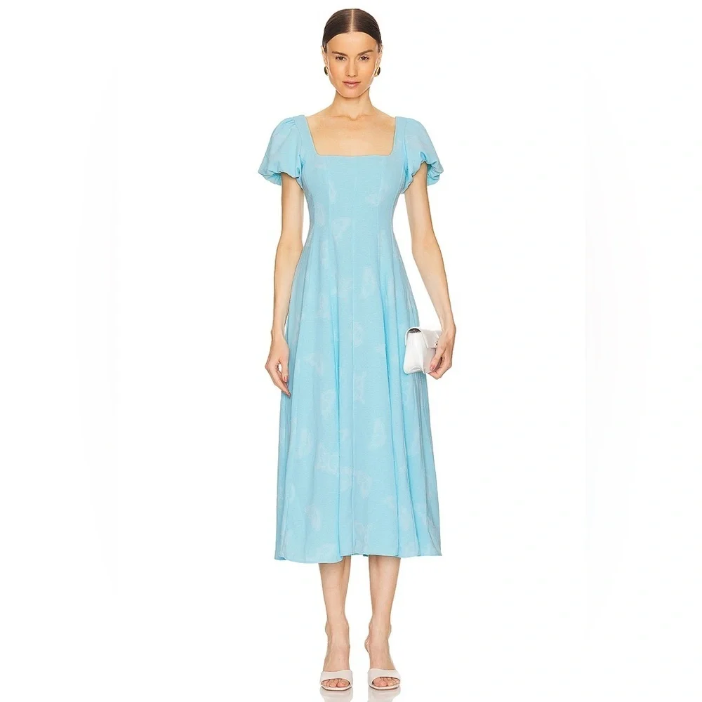 NWT Show Me Your MuMu Mia Midi Dress in Blue Clip Butterfly